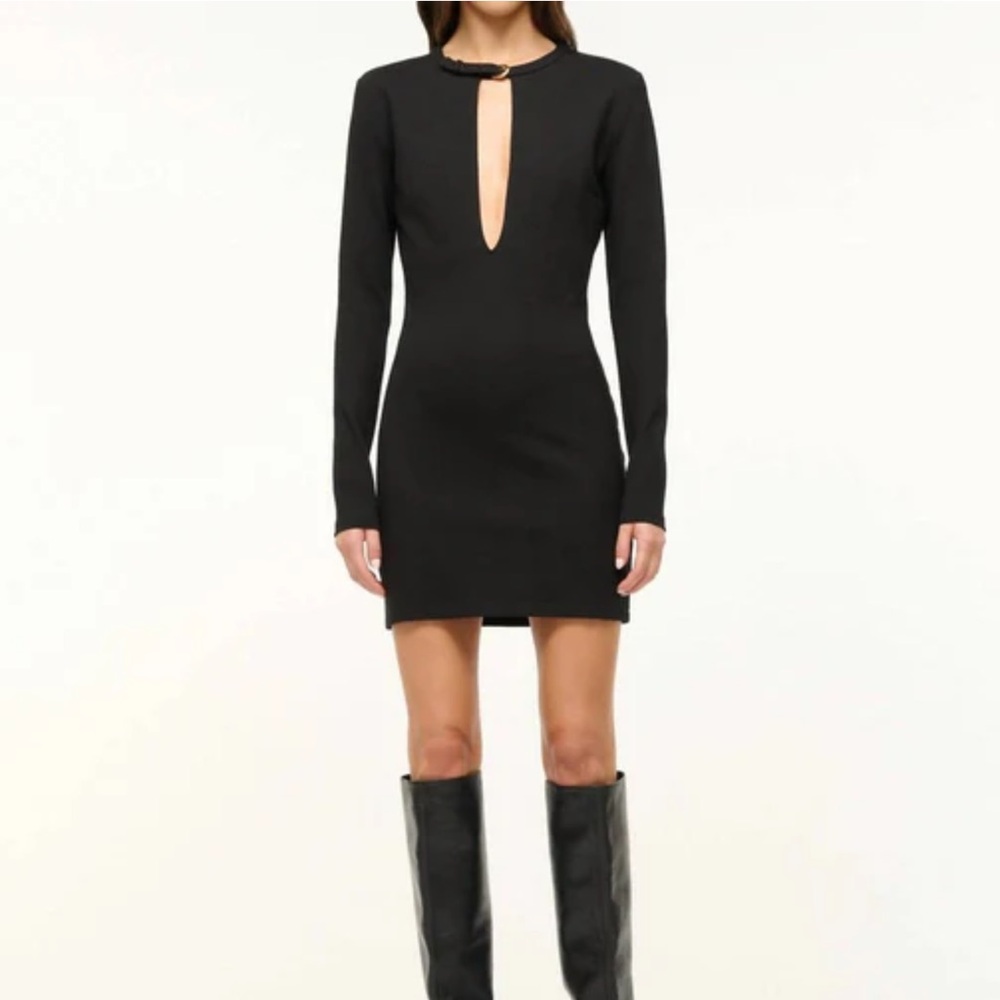New STAUD Black Keyhole Buckle Bodycon Dress
